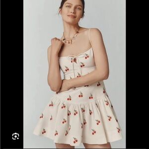 Anthropologie Maeve Sweetheart Drop-Waist Mini Dress White Cherry Sundress